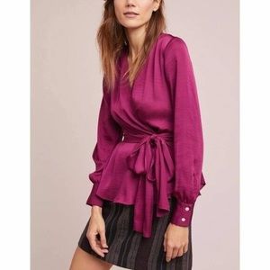 Anthropologie Moulinette Soeurs Brynn Maroon Wrap Blouse Size S